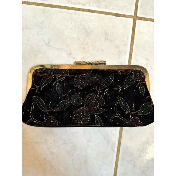 Dark Purple & Gold Velvet Floral Clutch - Picture 11 of 11